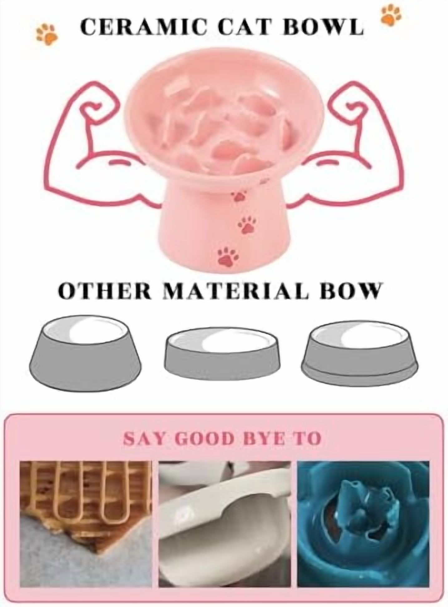 6 Inch Slow Feeder Bowl, Elevated Dog & Cat Bowl, Ceramic, Anti Vomiting, Pink