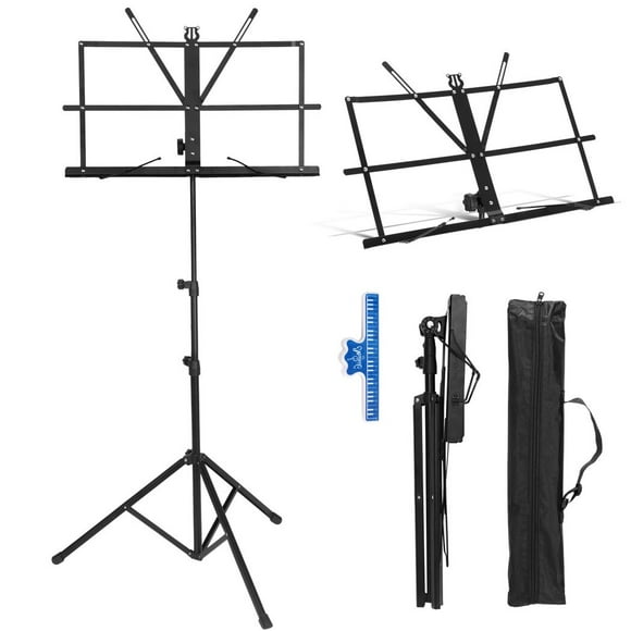 Support de Musique 2-en-1 Double Usage, Support de Musique Pliant et Support de Livre de Bureau, Trépied de Partitions Léger avec Sac de Transport Portable, Support de Partitions Ajustable