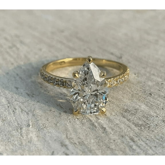 Forever Jewels 3Ct Pear Cut Moissanite Women Halo Engagement Ring 14K Yellow Gold Plated