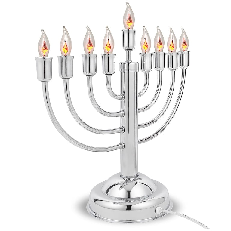Electric Menorah with Flickering Bulbs, Chrome Plated photo 2