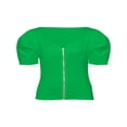 thumbnail image 1 of Women Short Puff Sleeve T-Shirts Summer Zip V Neck Solid Color Slim Tops Lady Basic Tee Red S, 1 of 9