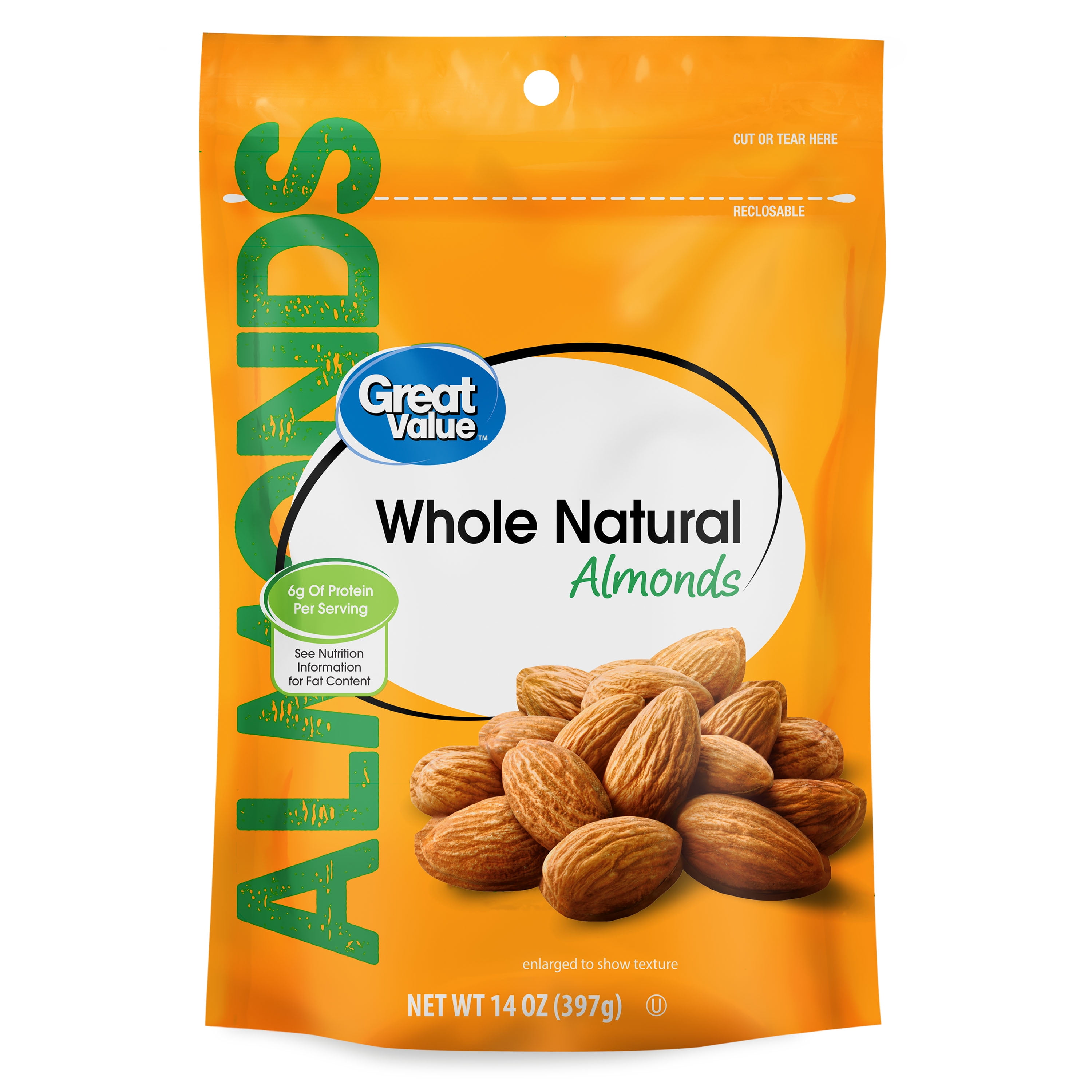 (6 pack) Great Value Whole Natural Almonds, 14 oz