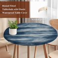 thumbnail image 3 of Abstract Blue Round Tablecloth 55-60 Inch Round Fitted Table Cloth with Elastic Edge, Watercolor Gradient Neutral Brush Textured Waterproof Table Cover Protector for Outdoor Picnic Party Dining, 3 of 6