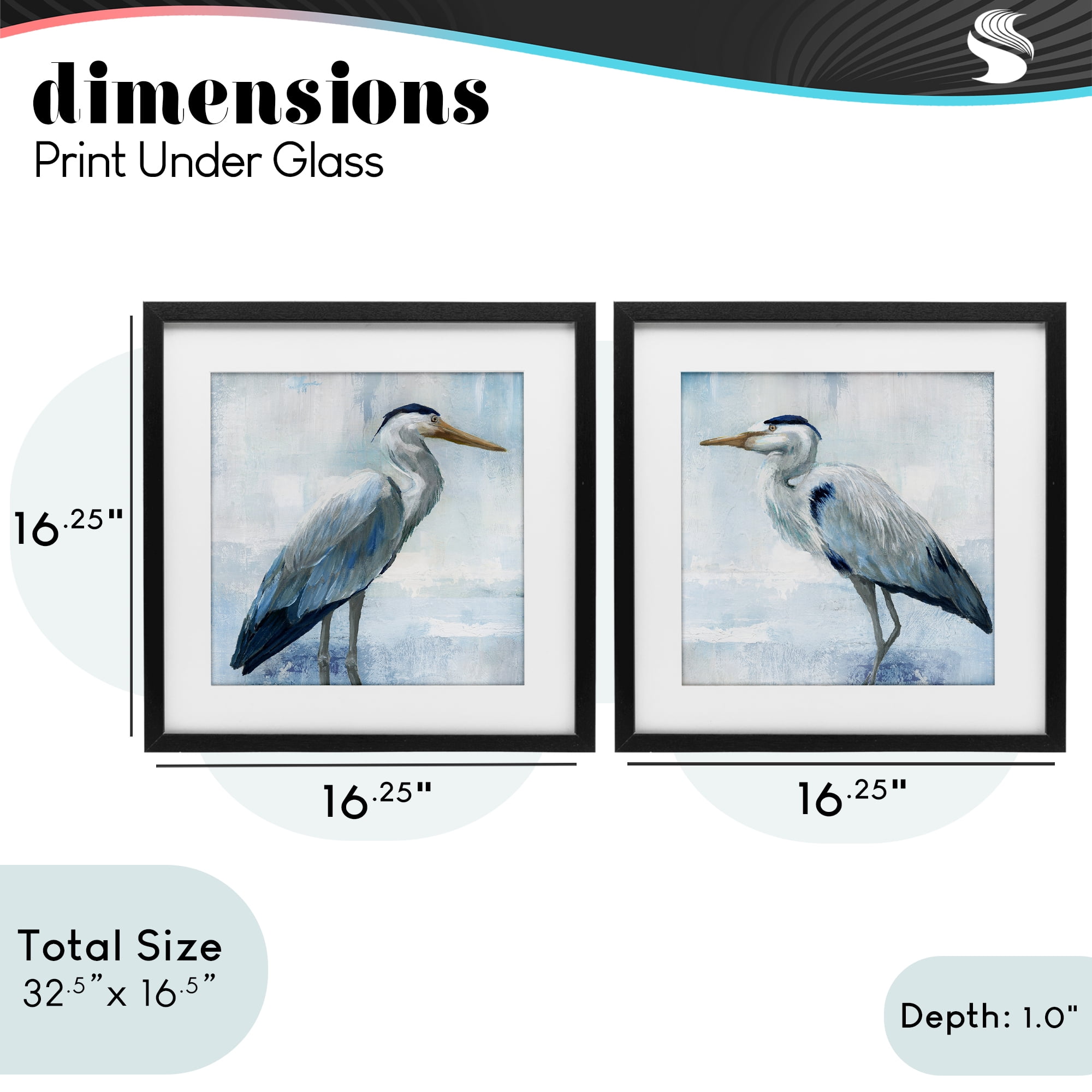 Stupell Industries Faded Blue Coastal Herons 2 Piece Black Framed Print Under Glass Set, design by Nan