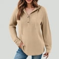 thumbnail image 2 of Towmus Hoodies for Women Half Button Long Sleeve Pullover Casual Drawstring Waffle Pullover Tops Loose Hooded Sweatshirt with Pocket, 2 of 6