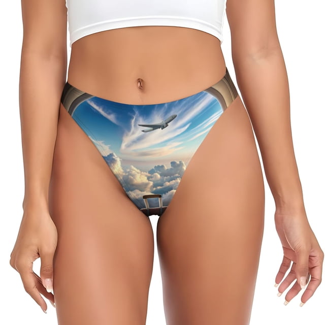 Balery Sunset Airplane Travel View Tangas de Algodón para Mujer con Estampado – Ropa Interior Sexy, Transpirable, G-string-Medium