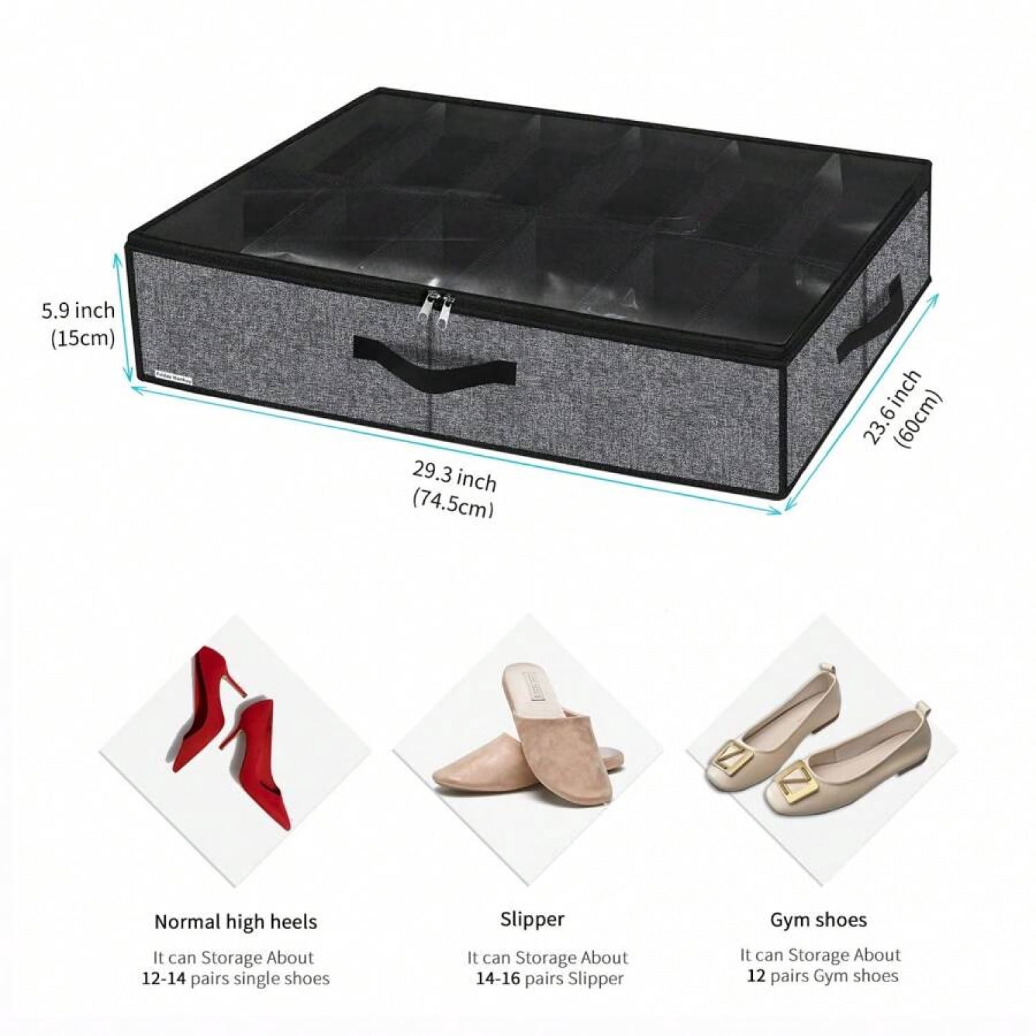 NTGFU 2 Pack Sturdy Under Bed Shoe Storage Organizers, Fit Total 24 Pairs, Large Underbed Closet Shoes Box Container Bag with Clear Cover, 29.3x23.6x5.9 Inches(Except For Men's Sports Shoes)