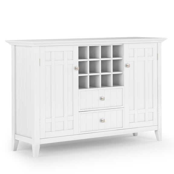 Simpli Home Bedford 54 inch Wide Solid Wood Transitional Sideboard Buffet and Wine Rack in White
