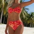 thumbnail image 6 of Levmjia Women's Floral Printed Bikini Set No Steel Support Padded Bra Triangle Bottoms Pants Split Swimwear Swimming Beach Vacation, 6 of 9