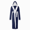 thumbnail image 4 of NOLDARES Mens Fleece Plush Robe with Hood Soft Fluffy Full Length Long with Pockets House Coat(Blue,4XL), 4 of 5