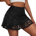 thumbnail image 1 of Women Fashion Casual Skirts Solid Color Mid High Waist Lace Patchwork Winter, 1 of 5