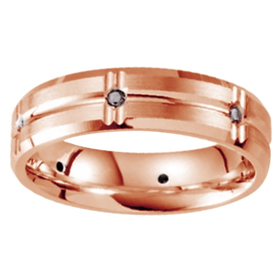 AFFY Black Natural Diamond Accent Men's Anniversary Band Ring In 14K Rose Gold (0.12 Cttw)