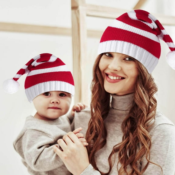 Msgweeeg Christmas Hats Adults Adult Santa Hat Toddler Girl Boy Baby Infant Kids and Winter Christmas Hat Bunny Warm Children Color Parent-child Woolen Hat