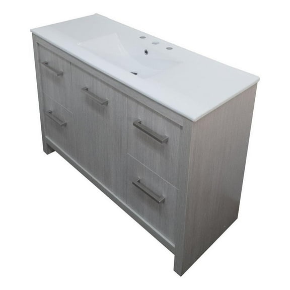 48 in. Single Wooden Vanity  in Gray Pine with White Ceramic Top