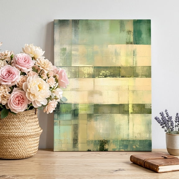 Canvas Wall Art Abstract Canvas Art Print Beige Sage Green Blocks Oil Painting Texture Industrial Pictures Wall Decor for Living Room Bedroom Artwork Stretched Framed Ready to Hang 12"x18"