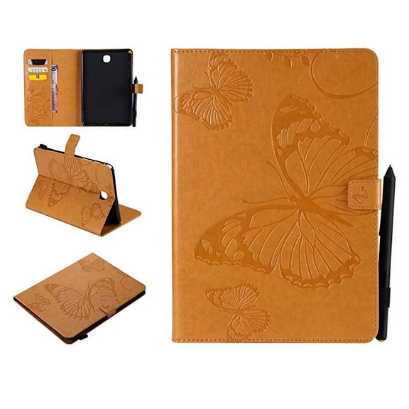 Galaxy Tab A 8.0-inch SM-T350/ SM-P350 Case, Allytech Embossed with Butterfly Series Folio Stand Wallet Case with Cards/Cash Holder for Samsung Galaxy Tab A 8.0" Tablet(SM-T350/ P350), Yellow