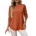 thumbnail image 2 of Womens Blouses Womens Long Sleeve Round Neck Shirts Side Split Basic Loose Tops Casual 2025 Crew Neck Tops A Little Run Big Long Sleeve Shirts for Women, 2 of 6