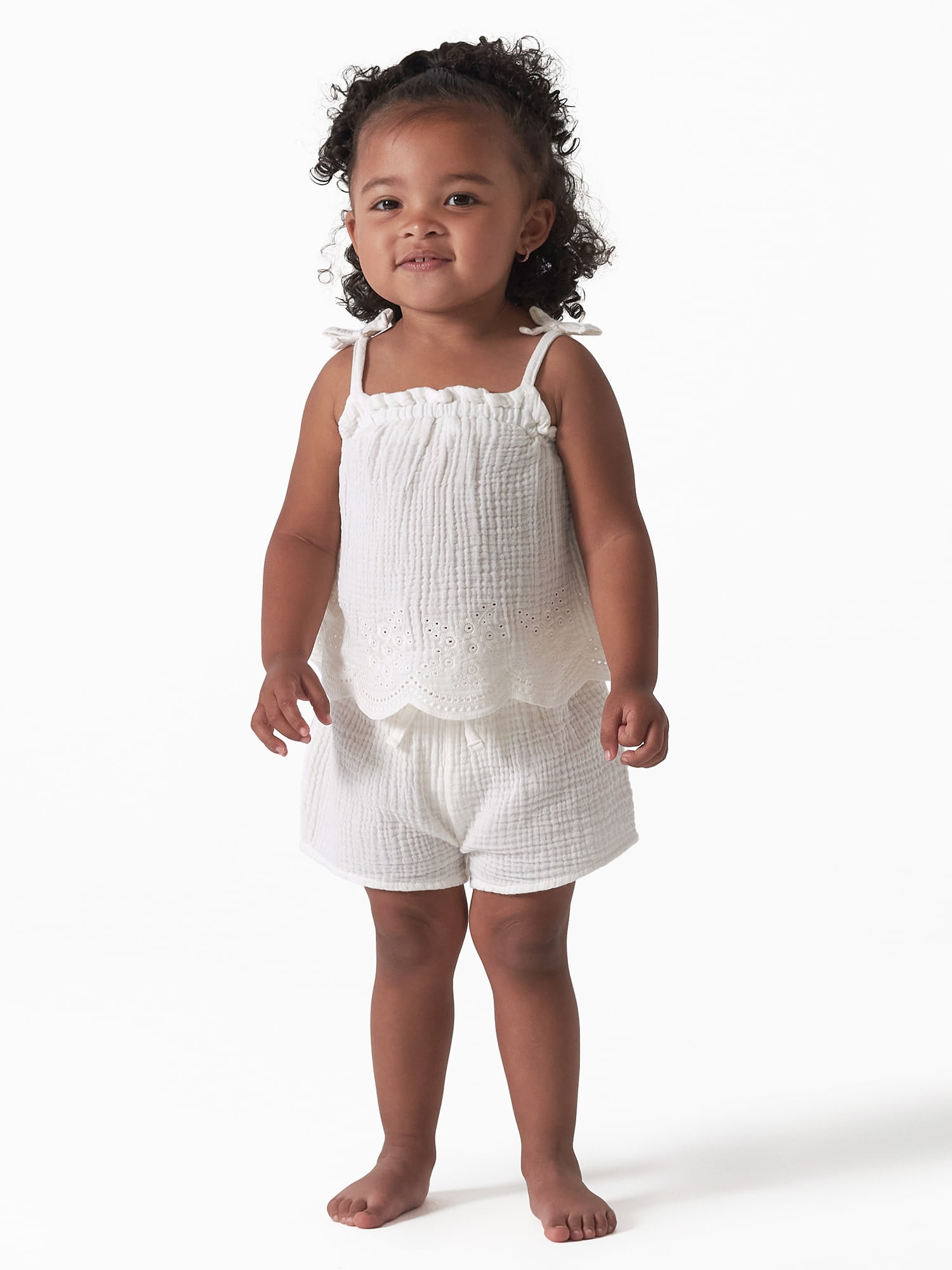 Modern Moments by Gerber Toddler Girl Eyelet Trim Gauze Top and Shorts Set, 2-Piece, Sizes 12M-5T