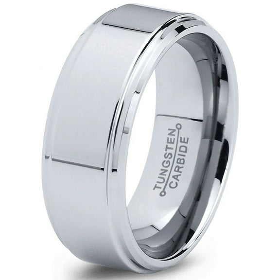 Charming Jewelers Tungsten Wedding Band Ring 8mm for Men Women Comfort Fit Step Beveled Edge Polished Lifetime Guarantee Size 4