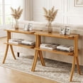 thumbnail image 2 of 26.4" Narrow Side Table 2-Tier Storage Shelf Farmhouse End Table Solid Wood Legs Slim Modern Nightstand For Living Room Bedroom Sofa Small Spaces (Brown), 2 of 8
