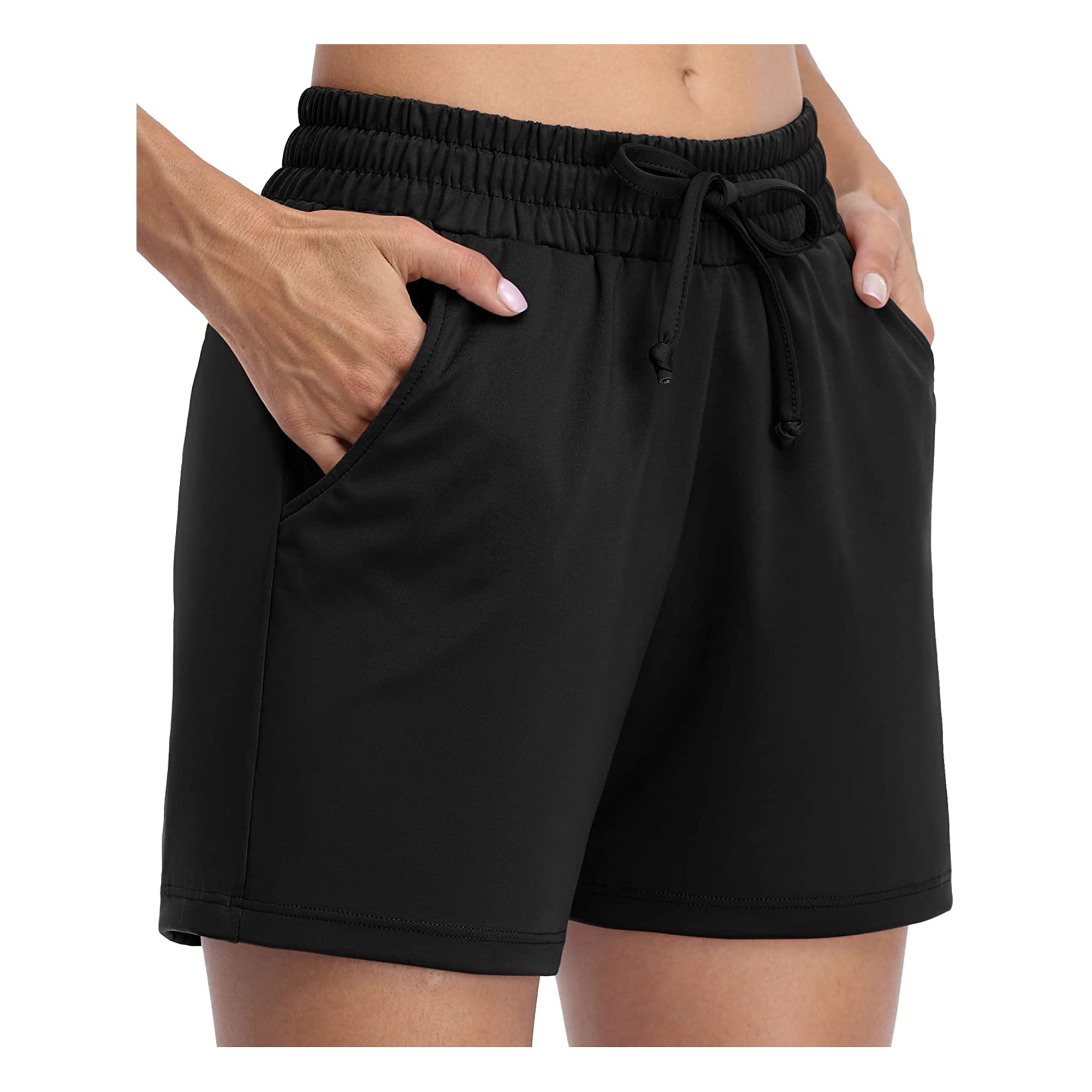 Charmo Women s Athletic Shorts Drawstring Elastic Waist Lounge Running Shorts With Pockets Black
