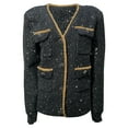thumbnail image 1 of Pre-Owned Self-Portrait Embellished Single-Breasted Tweed Jacket in Black Polyester, 1 of 2