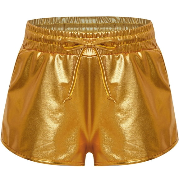 Zaldita Kids Girls Metallic Dance Shorts Gymnastics Shorts Sparkle Tumbling Bottoms Drawstring Athletic Shorts Dancewear Gold 110