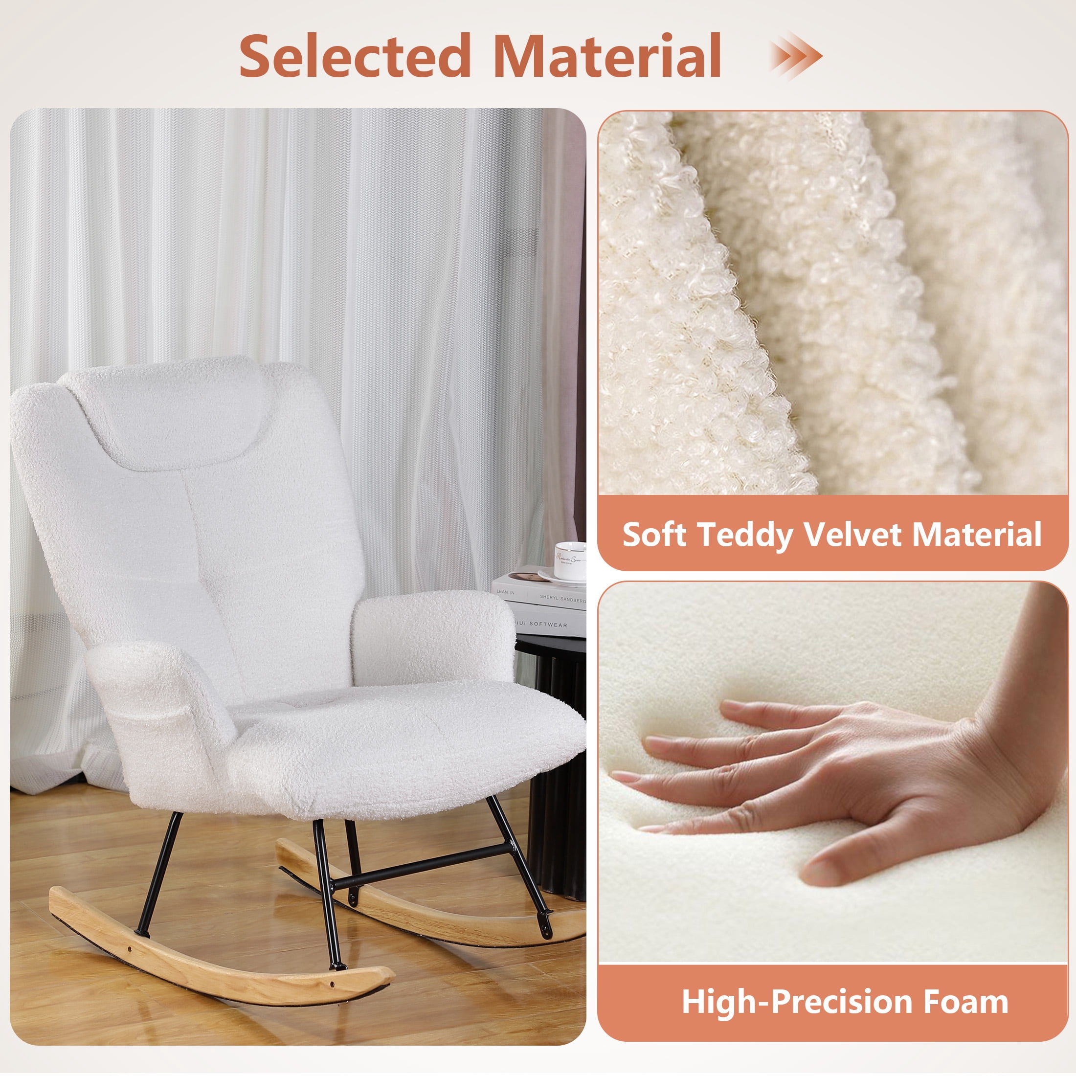 Vipuse Metal Frame Modern Rocking Chair with High Backrest & Padded Seat - Stylish Nursery, Bedroom, and Living Room Accent Chair