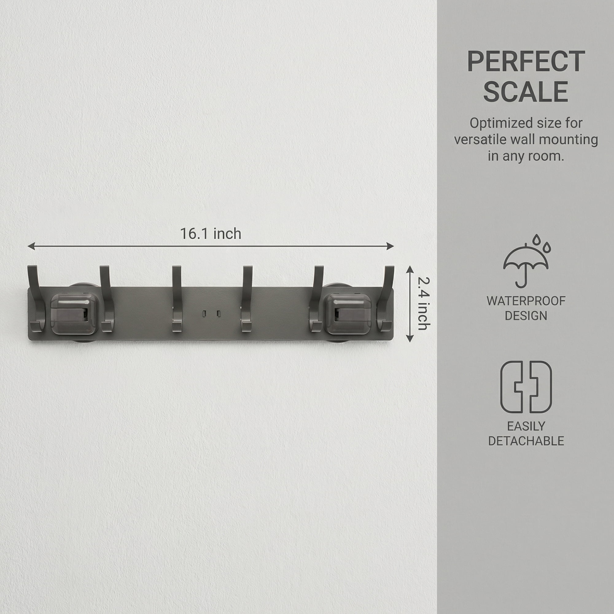 Unique Bargains Coat Rack Wall Mount Metal Suction Round 6 Hooks Rack gray 16.1"x2.4"