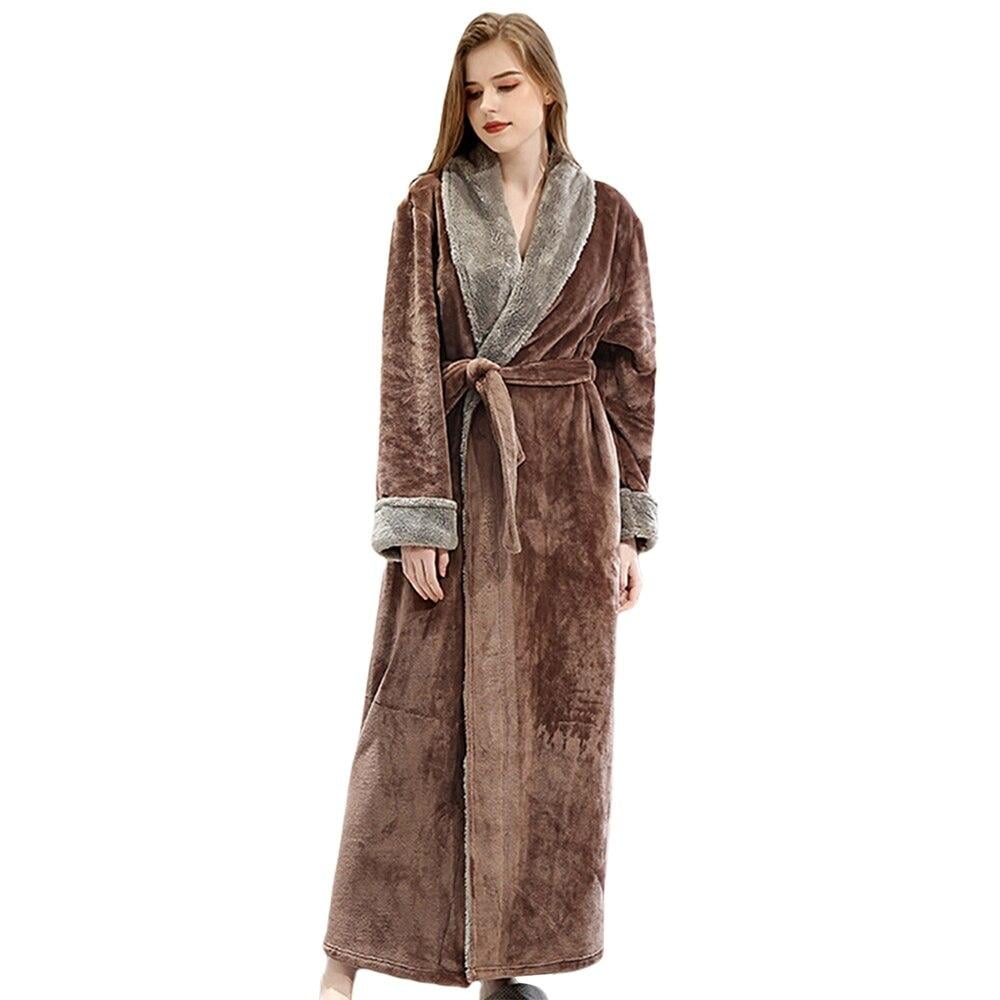Womens Luxurious Fleece Bath Robe Plush Soft Warm Long Terry Bathrobe Full Length Sleepwear 