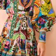 thumbnail image 5 of Women's Multicolor Print Mini Dress, Long Sleeve Button Front Belted Ruffle Shirt Dress, 5 of 8