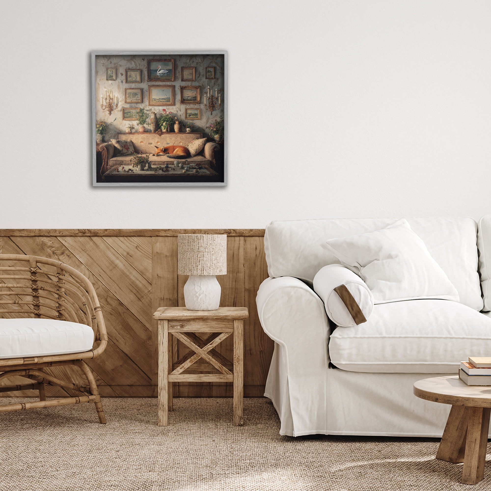 Stupell Industries Vintage Parlor with Fox Gray Framed Giclee Art, design by The Wands Want