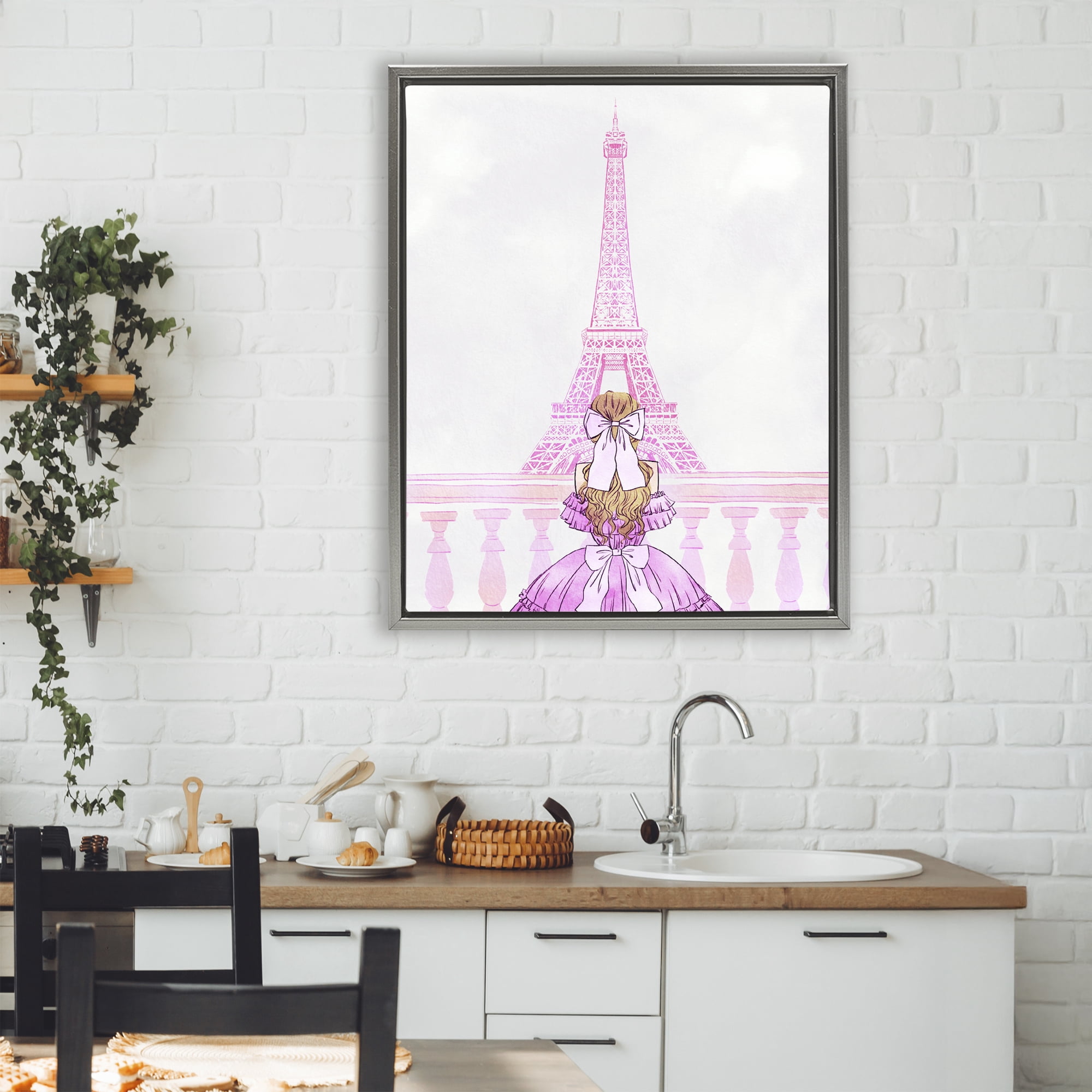 Stupell Industries Pink Gown & Eiffel Tower Gray Framed Floater Canvas Wall Art, design by Ziwei Li