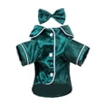 thumbnail image 2 of Blue Faux Silk Two-Leg Pet Pajama Set with Matching Bowknot Headband, Lightweight Flexible Fit Sleepwear for Dogs & Cats, Stylish Outfit for Holiday Dress-Up & Pet Photoshoot, Size L, 2 of 7