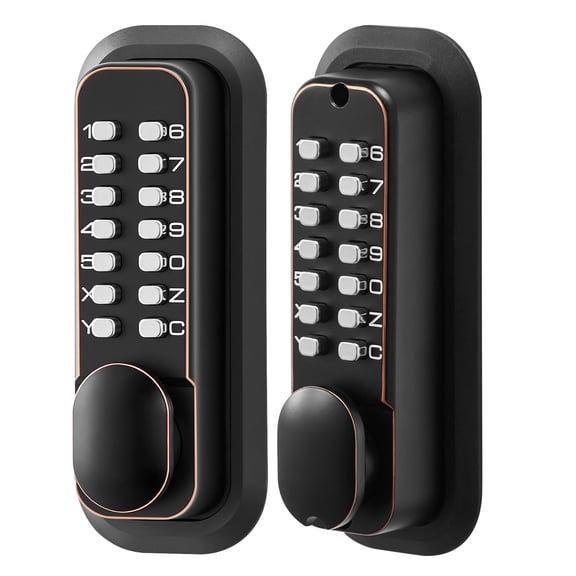 KFFKFF Mechanical Keyless Entry Door Lock, 2.0 Code Upgrade, 4-7 Digit Combination, Dual-Sided Push Button Keypad, Auto Locking, Suitable for Indoor and Outdoor Use, Oil-Rubbed Bronze Finish