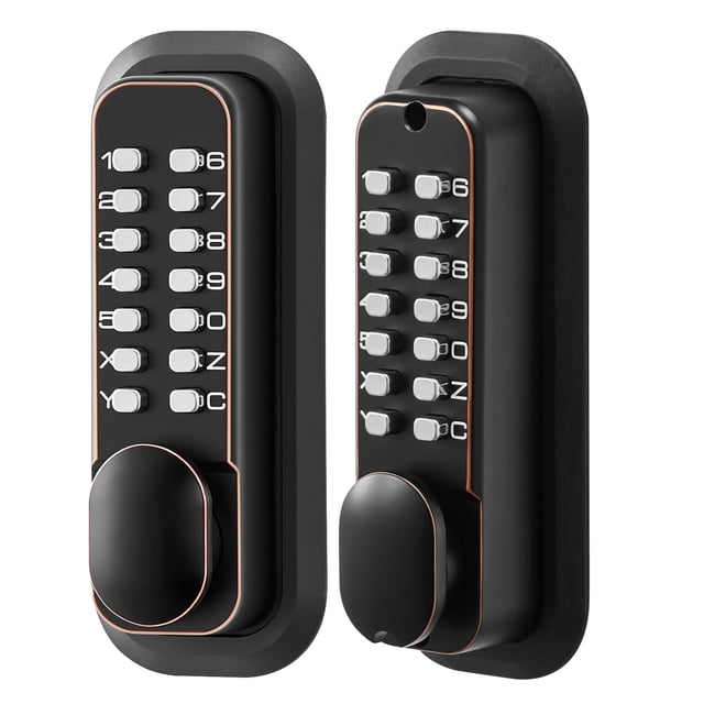 KFFKFF Mechanical Keyless Entry Door Lock, 2.0 Code Upgrade, 4-7 Digits Code, Double-Sided Push Button Combination Mechanical Keypad Door Knob