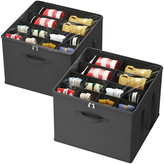 Lifewit Shoe Storage Organizer for Closet, Fits 12-16 Pairs, Large Shoe Box Storage Containers with Clear Cover and Reinforced Handles, Foldable Storage Bins Fit, 2 Pack Black