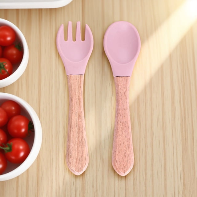 BKER Wooden Handle Fork Spoon Set Tableware Kitchen Cutlery Durable Smooth Finish For Dining Camping Travel