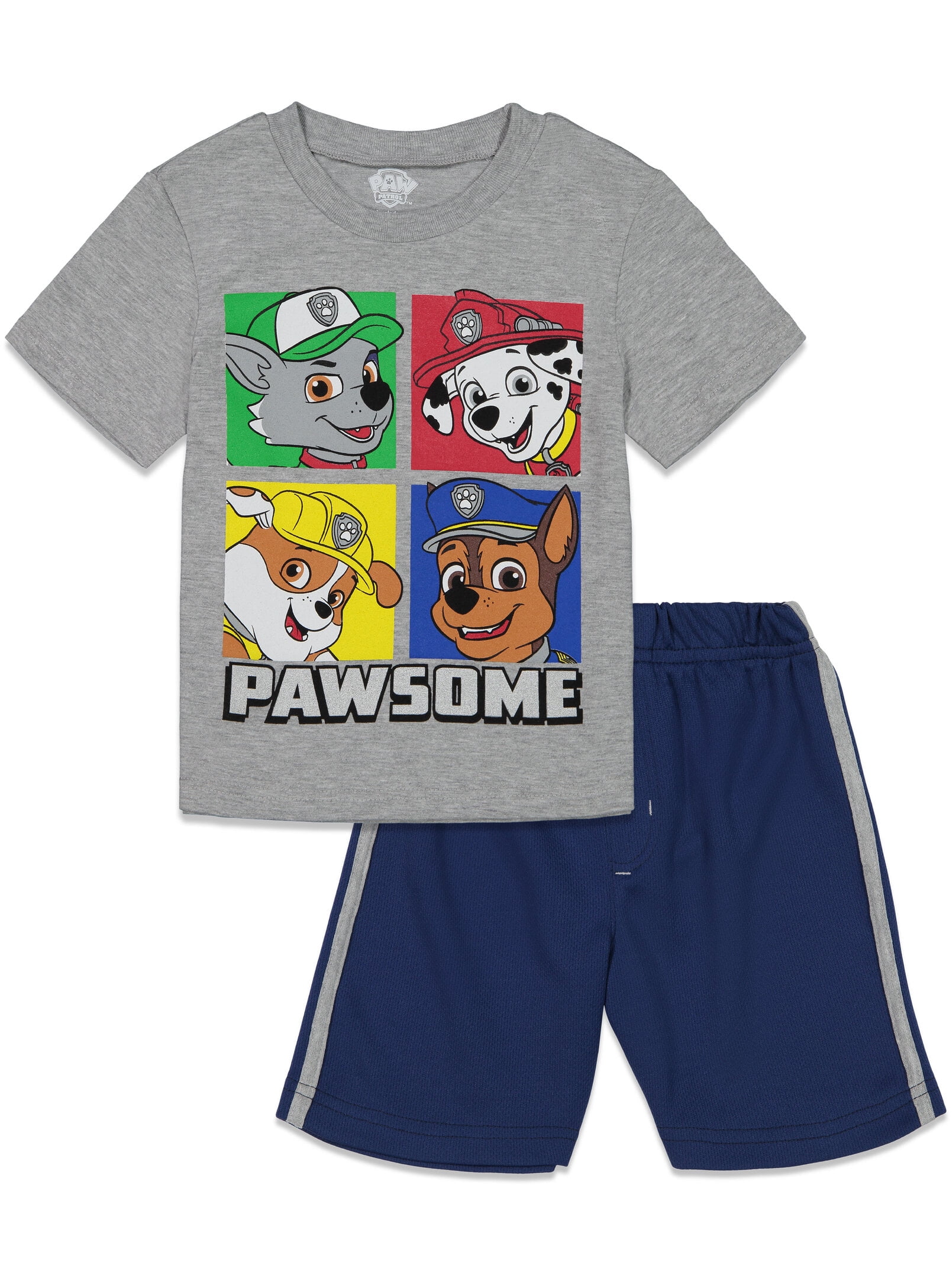 Paw Patrol Chase Marshall Rubble Rocky Toddler Boys short sleeve T-Shirt & Shorts Gray 4T