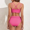 thumbnail image 4 of UPPADA Women's Two Piece Bikini Swimsuit Set Solid Top and Bottom Lace Up Swimwear Beachwear Color Block 2 Pieces Bikini Swimsuit Bathing Suit Patchwork Bikini Split Swimsuit Hot Pink,L, 4 of 5