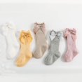 thumbnail image 2 of 5Pairs Baby Girls knee high socks Toddler Bow Mesh Breathable Dress Socks Kids Cotton Tube Uniform Stockings, 2 of 6