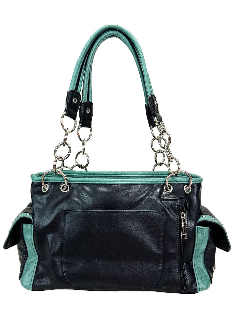ZZFAB Rhinestone Angel Wing & Cross Western Handbag Turquoise