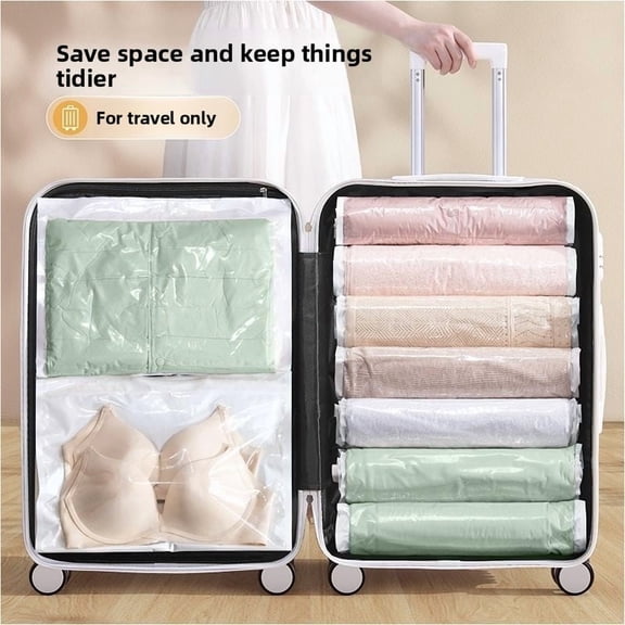 Antibacterial family storage bag for travel,Space Saving Vacuum Storage Bags for Travel, No Pump Needed - Roll to Compress, Waterproof & Reusable Travel Organizers