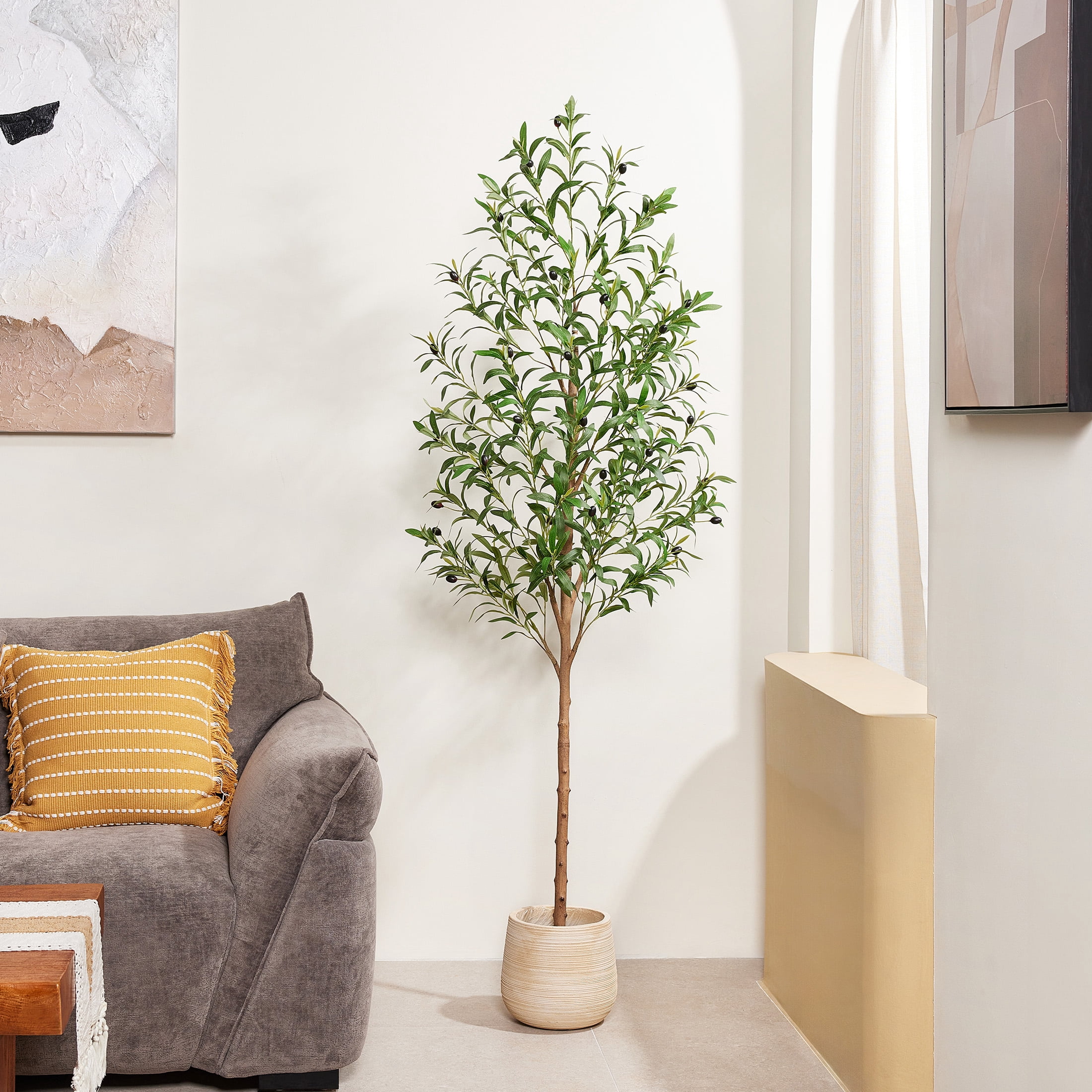 DR.Planzen Artificial Olive Tree 6 ft Tall Faux Floor Plant in Black Pot - Realistic Greenery with Adjustable Branches and Fruits - Indoor Home Office Decor for Living Room Apartment Workspace