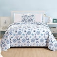 thumbnail image 1 of Great Bay Home 3 Piece Nautical Reversible Quilt Set with Shams. Seashell Beach Theme Coastal Bedspread Coverlet. Azure Collection (Full/Queen, Azure), 1 of 4