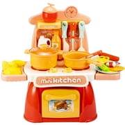 Kitchen Playset Kids Cooking Toys Children Mini Kitchen Set Realistic Miniature Sounds Lights Chefs Pretend Play Dessert Food Party Role Toy Educational for Toddlers Birthday Boys Girl (Pink)