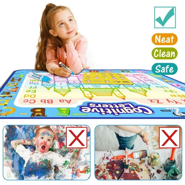 Aqua Magic Doodle Mat, 100 x 80 cm Water Doodle Mat Gift, Children's Large  Magic Painting Mat with Water Book, Magic Pens, Stamp Set, Toy from 2 3 4 5  Years Girls Boys Gift