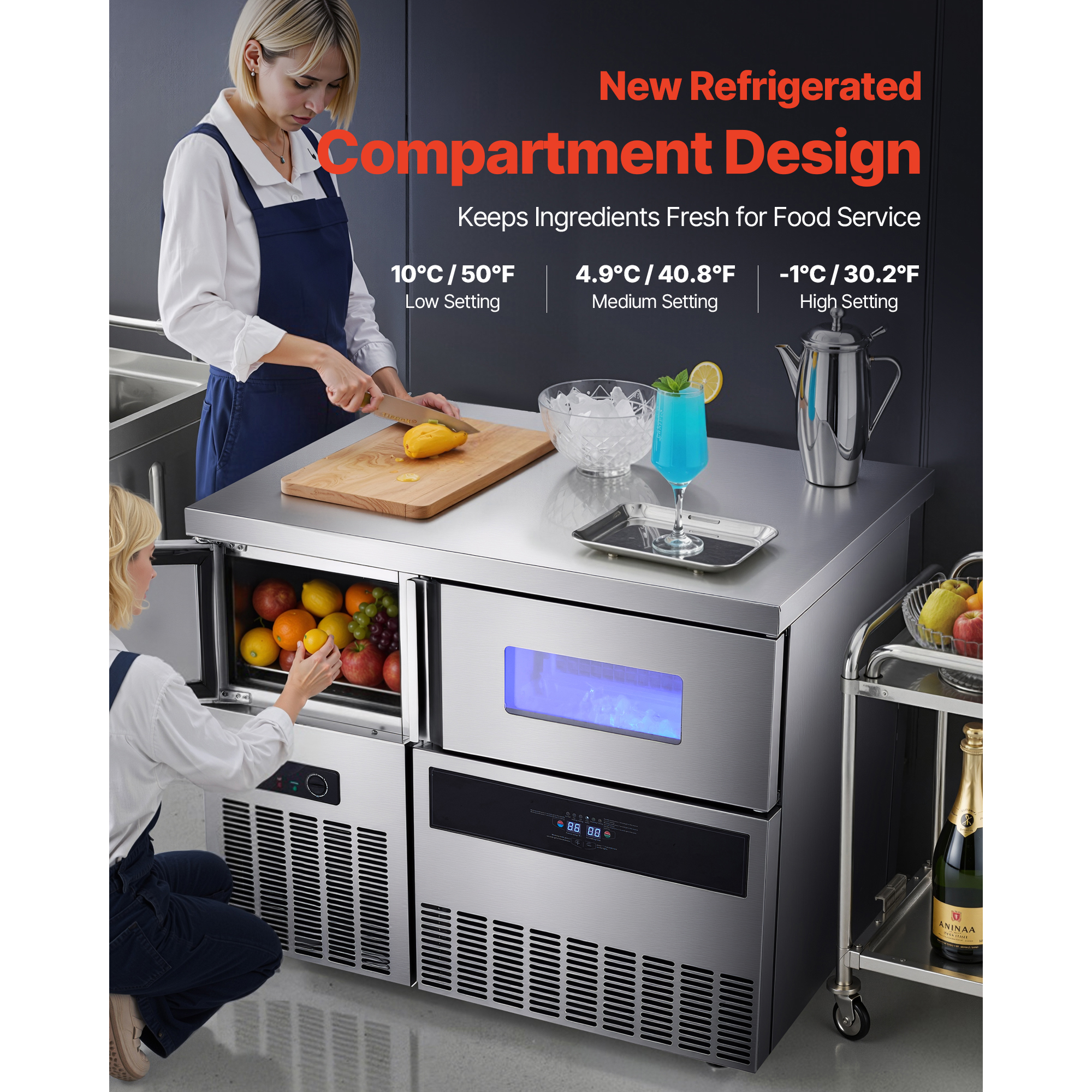 KFFKFF Commercial Ice Maker Machine, 330 lbs/24H Stainless Steel Ice Machine with Countertop, 88 lbs Storage & 144 Cubes per Cycle, Self-Cleaning Freestanding Ice Maker for Home, Bar, Office