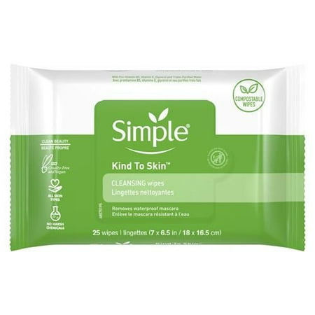Simple Sensitive Skin Makeup Removing Cleansing Wipes No Harsh Chemicals, 25 Count (Pack Of 3) Packaging May Vary