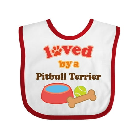 Pitbull Terrier Loved By A (Dog Breed) Baby Bib White/Red One